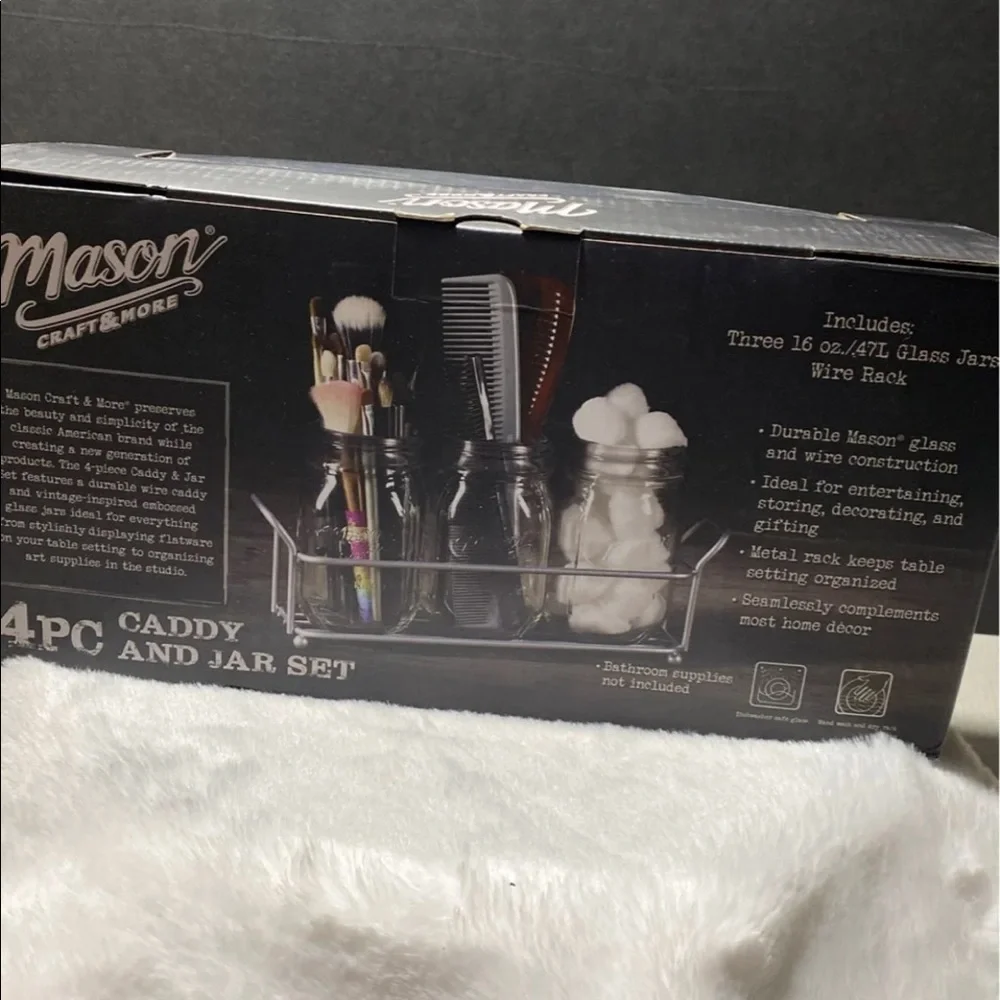 Mason Clear Glass Jar Caddy Set with Black Caddy